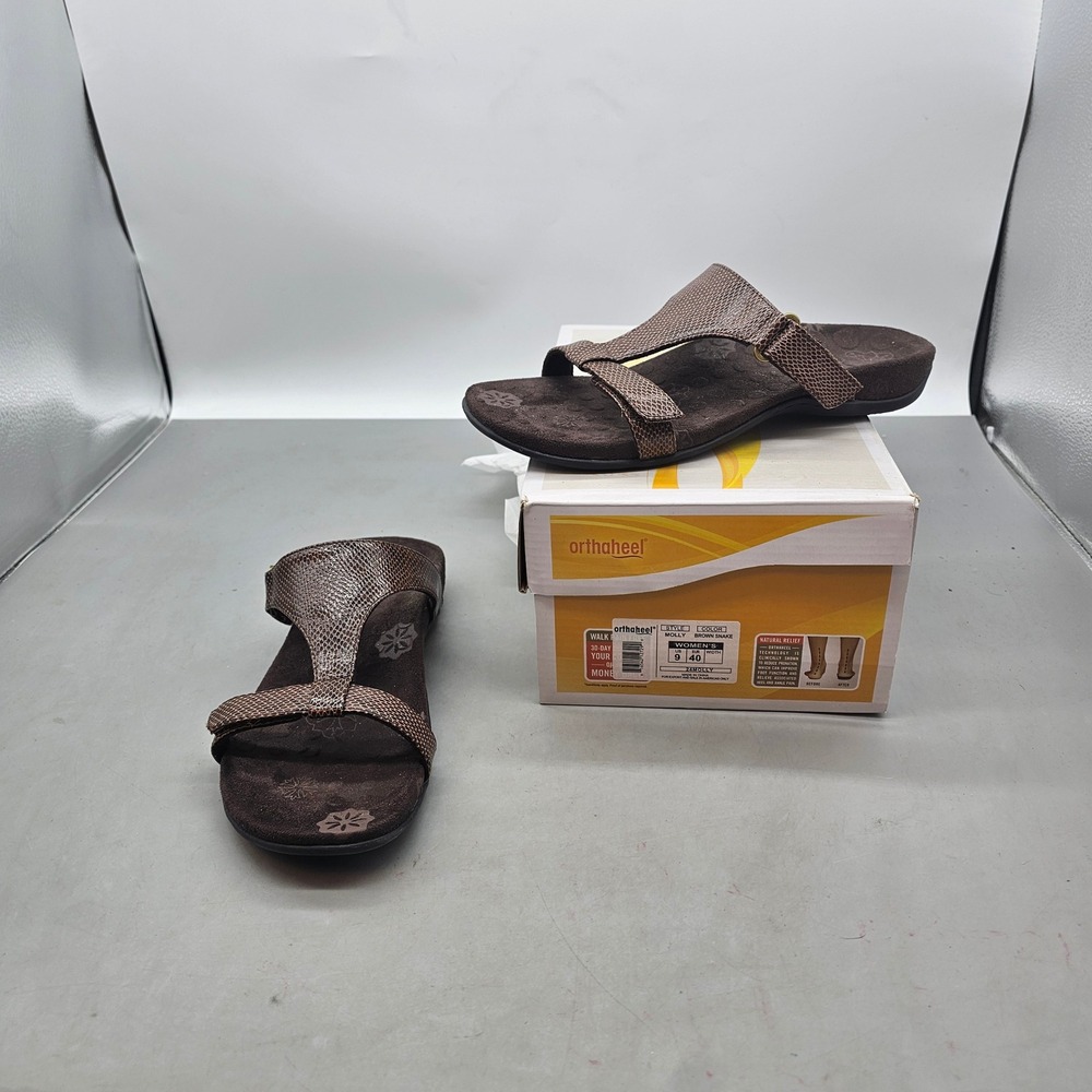 Orthaheel Molly Brown Snake Print Orthotic Slide Sandals Womens 9 24MOLLY